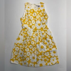 Carmen Marc Valvo Yellow and White Floral Midi Dress
